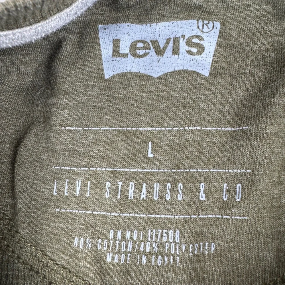 Levi's Henley Shirt Mens Large Olive Green Long Sleeve Waffle Knit Classic